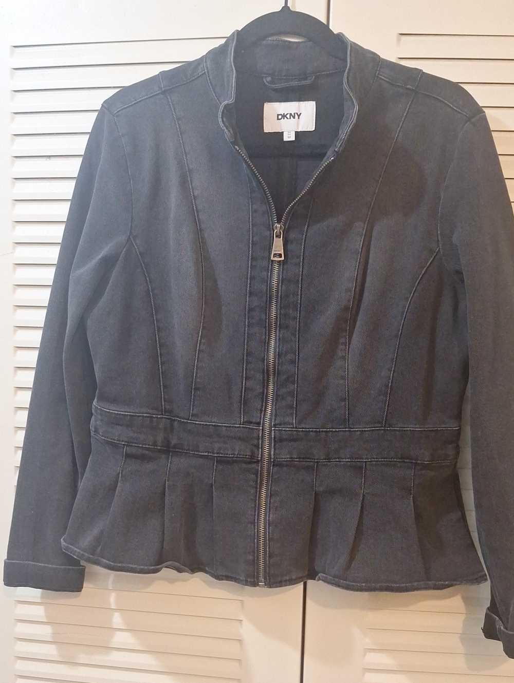 DKNY Women's Black Zip-Front Peplum Jacket